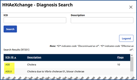 Diagnosis Search Window